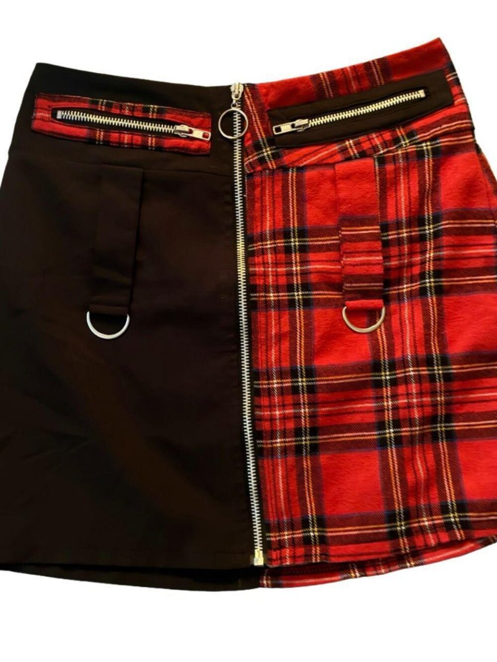 Half and Half Plaid Mini Skirt with Garter Loops S